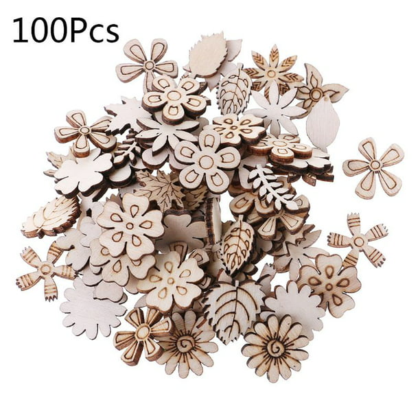 100 pcs Laser Cut Wood Embellishment Wooden Flower Shape Craft Wedding Decor